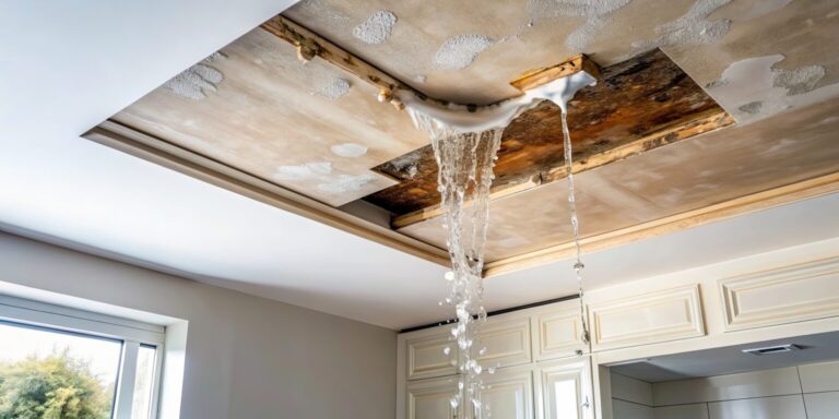 Water leaking through a damaged ceiling in a home requiring emergency water damage restoration services from Paul Davis Restoration of the Delmarva Peninsula